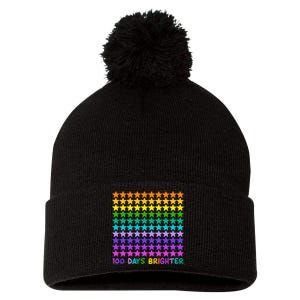 100 Days Of School Brighter Rainbow Star Pom Pom 12in Knit Beanie