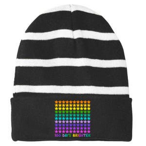 100 Days Of School Brighter Rainbow Star Striped Beanie with Solid Band