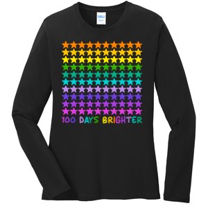 100 Days Of School Brighter Rainbow Star Ladies Long Sleeve Shirt