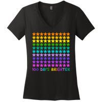 100 Days Of School Brighter Rainbow Star Women's V-Neck T-Shirt