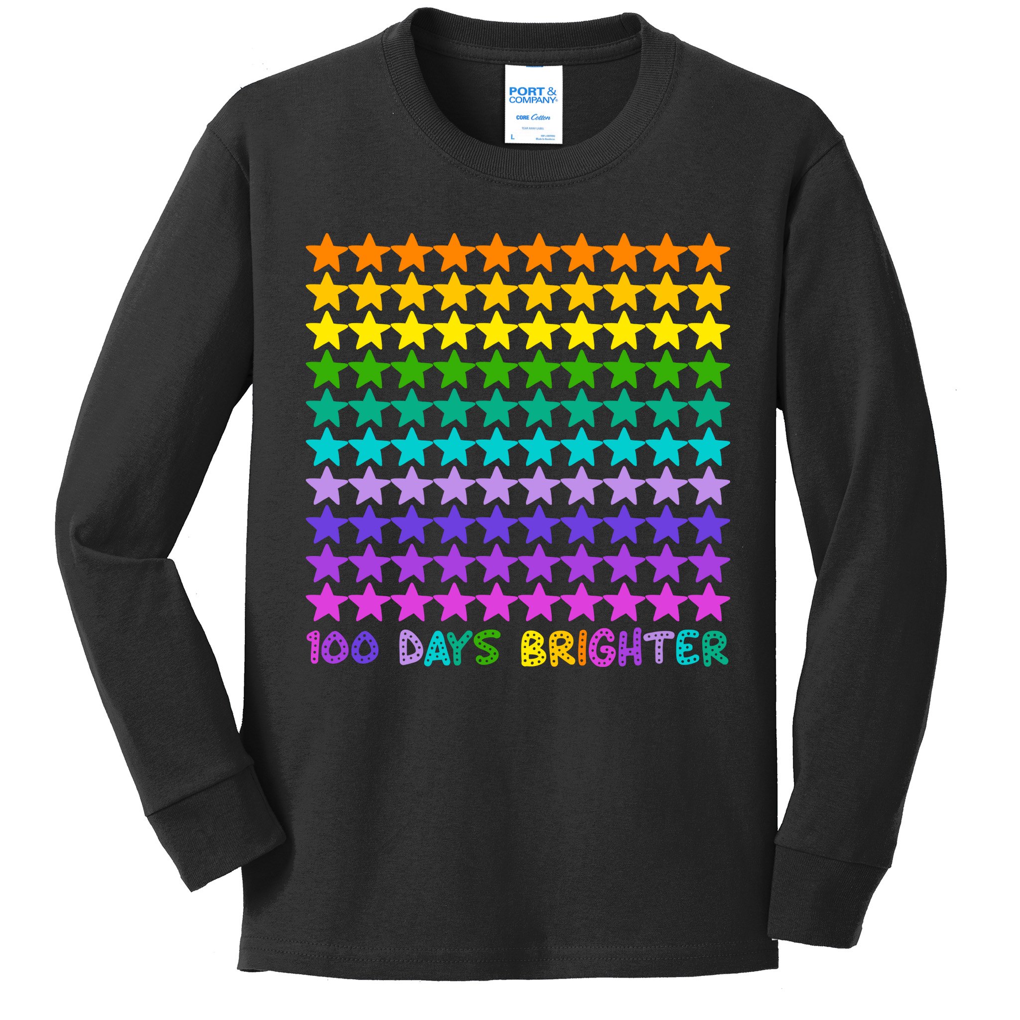 100 Days Of School Brighter Rainbow Star Kids Long Sleeve Shirt