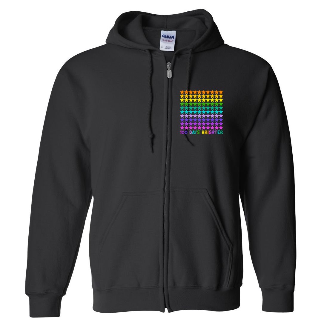 100 Days Of School Brighter Rainbow Star Full Zip Hoodie