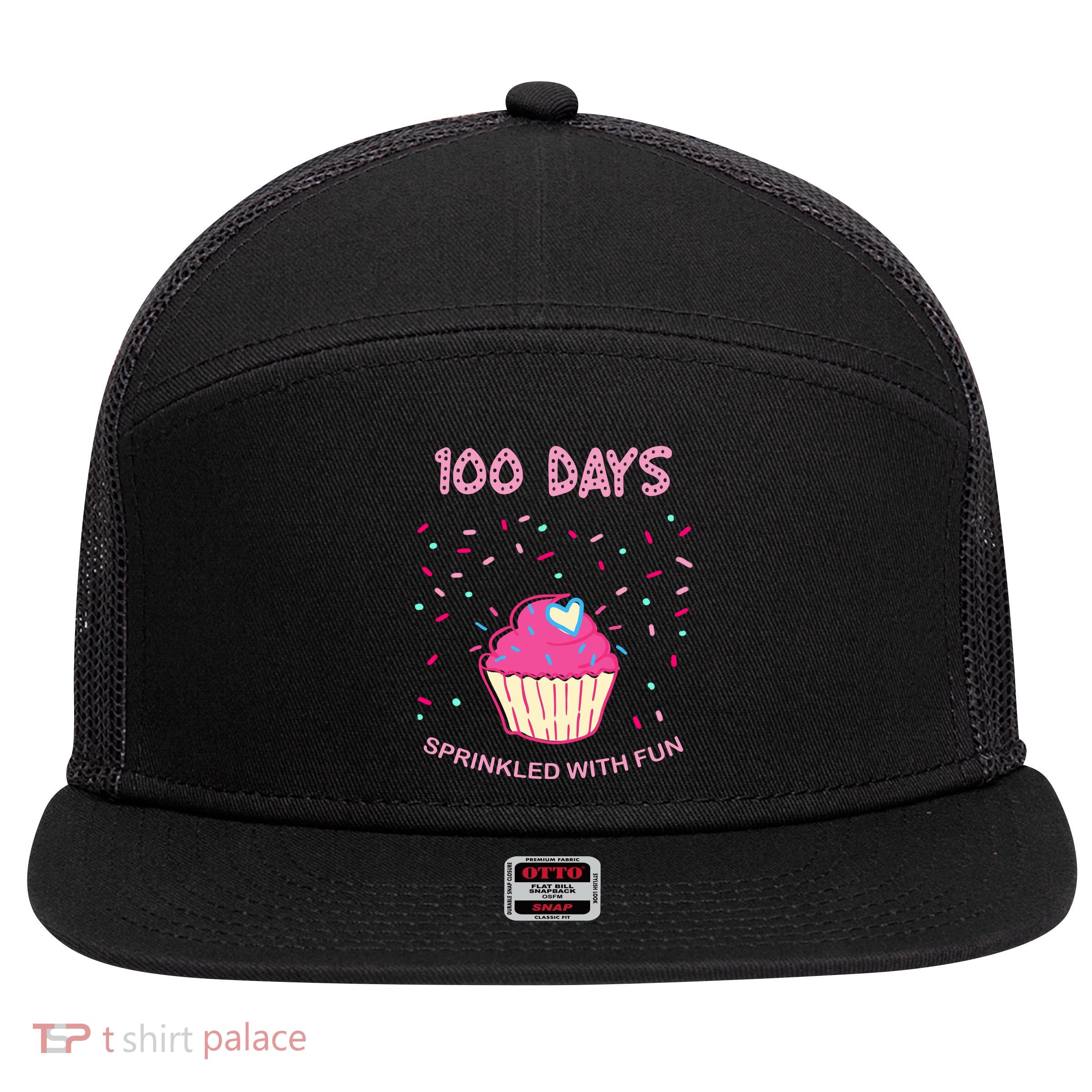 100 Days Of School Sprinkled With Fun Cupcake 7 Panel Mesh Trucker Snapback Hat