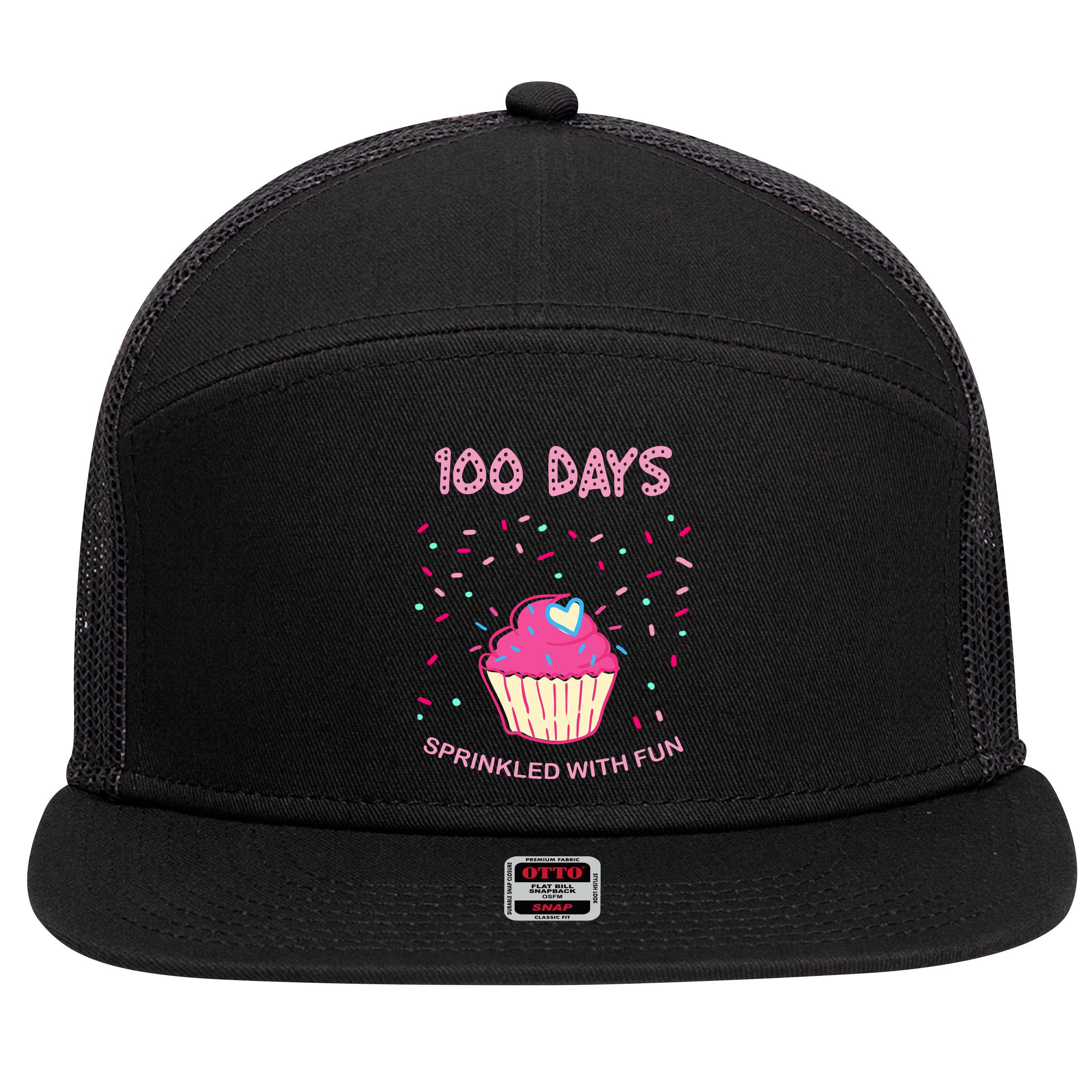 100 Days Of School Sprinkled With Fun Cupcake 7 Panel Mesh Trucker Snapback Hat