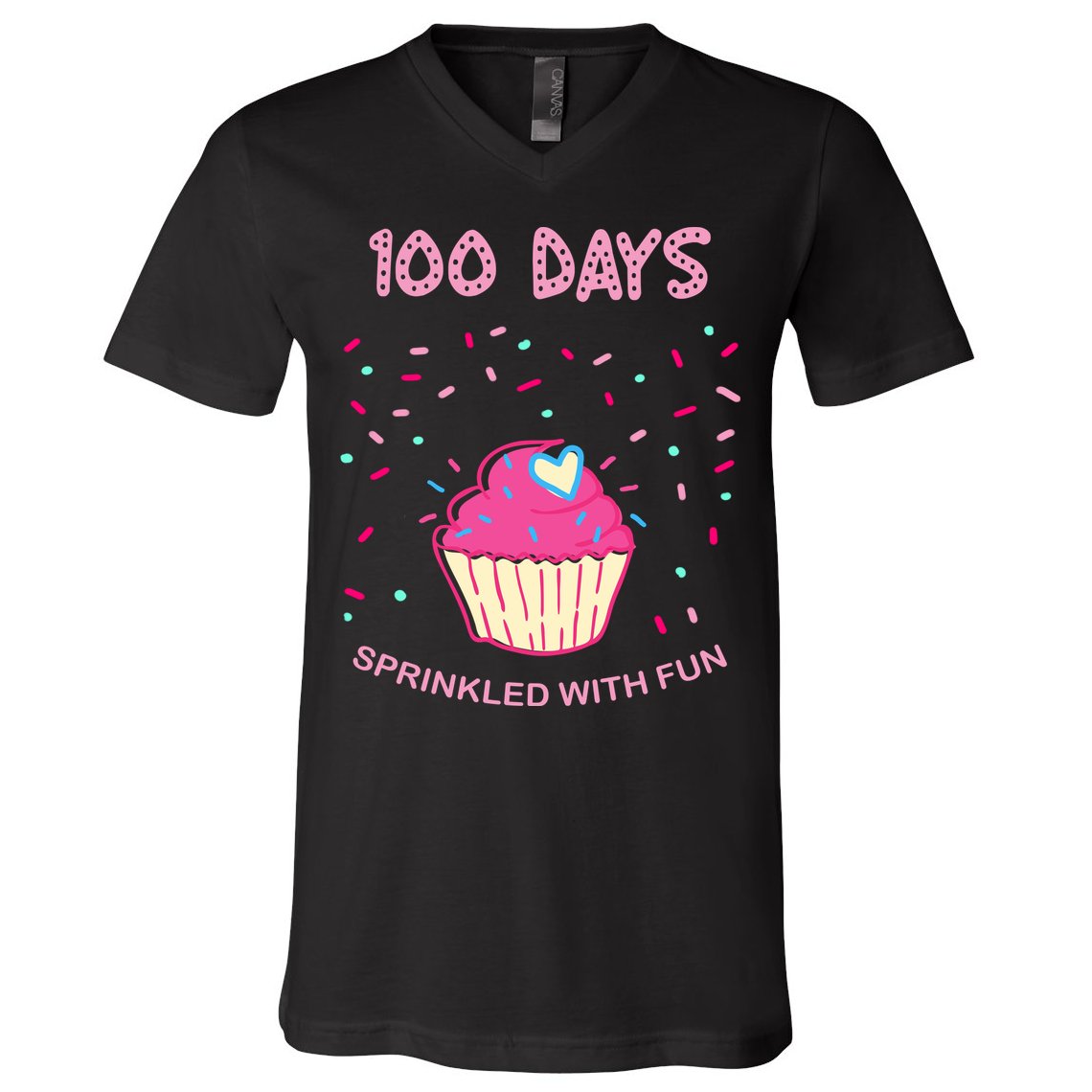 100 Days Of School Sprinkled With Fun Cupcake V-Neck T-Shirt