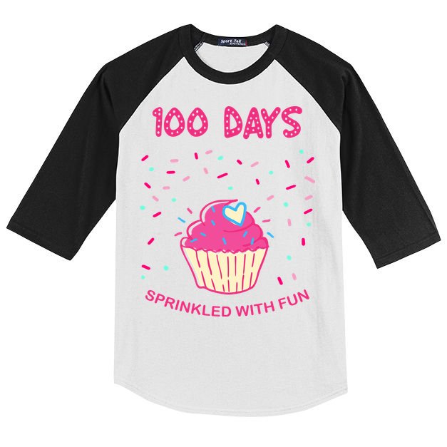 100 Days Of School Sprinkled With Fun Cupcake Kids Colorblock Raglan Jersey