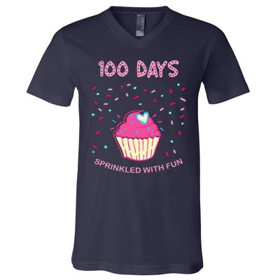 100 Days Of School Sprinkled With Fun Cupcake V-Neck T-Shirt