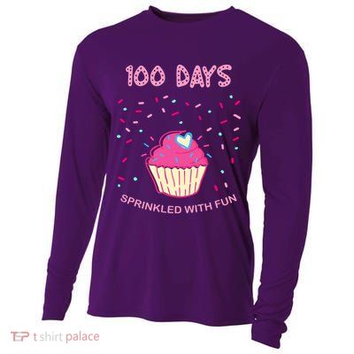 100 Days Of School Sprinkled With Fun Cupcake Cooling Performance Long Sleeve Crew