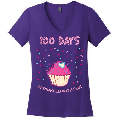100 Days Of School Sprinkled With Fun Cupcake Women's V-Neck T-Shirt