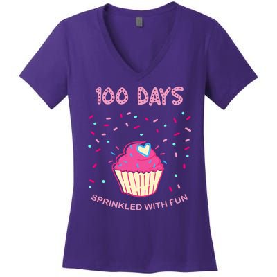 100 Days Of School Sprinkled With Fun Cupcake Women's V-Neck T-Shirt