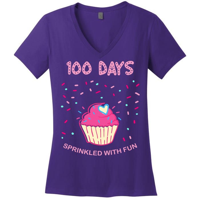 100 Days Of School Sprinkled With Fun Cupcake Women's V-Neck T-Shirt