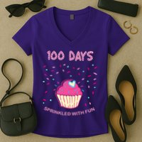 100 Days Of School Sprinkled With Fun Cupcake Women's V-Neck T-Shirt