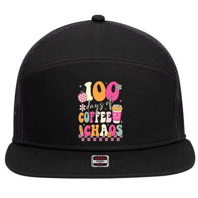 100 Days Of School Coffee Lover 100th Day Of School Teacher 7 Panel Mesh Trucker Snapback Hat