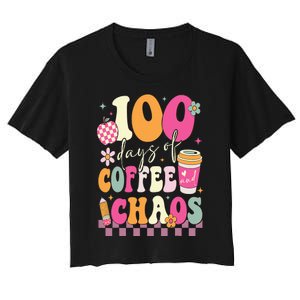 100 Days Of School Coffee Lover 100th Day Of School Teacher Women's Crop Top Tee