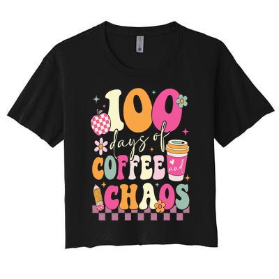 100 Days Of School Coffee Lover 100th Day Of School Teacher Women's Crop Top Tee