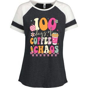 100 Days Of School Coffee Lover 100th Day Of School Teacher Enza Ladies Jersey Colorblock Tee