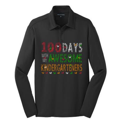 100 Days Of School Gift Teacher Gift Kindergarten Cool Gift Silk Touch Performance Long Sleeve Polo