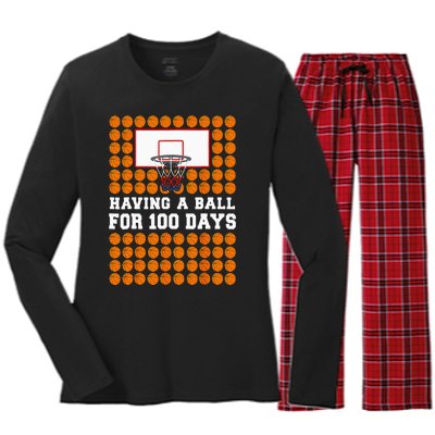 100 Days Of School Basketball 100th Day Balls For Boy Women's Long Sleeve Flannel Pajama Set 