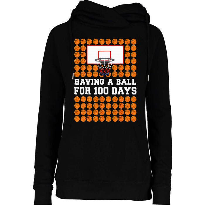 100 Days Of School Basketball 100th Day Balls For Boy Womens Funnel Neck Pullover Hood