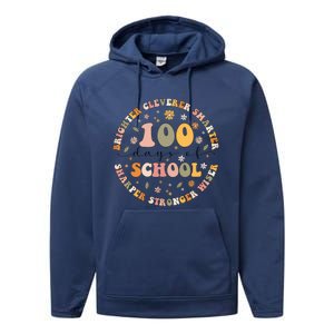 100 Days Of Shool Brighter Cleverer Smarter Sharper Stronger Wiser Performance Fleece Hoodie