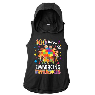 100 Days Of Embracing Differences Autism Awareness Ladies PosiCharge Tri-Blend Wicking Draft Hoodie Tank