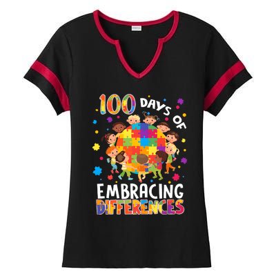 100 Days Of Embracing Differences Autism Awareness Ladies Halftime Notch Neck Tee