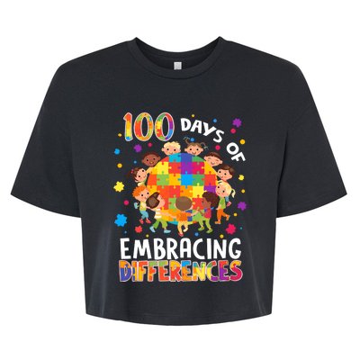 100 Days Of Embracing Differences Autism Awareness Bella+Canvas Jersey Crop Tee