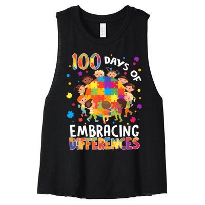 100 Days Of Embracing Differences Autism Awareness Women's Racerback Cropped Tank