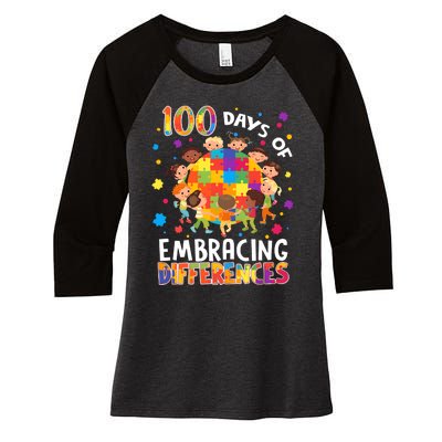 100 Days Of Embracing Differences Autism Awareness Women's Tri-Blend 3/4-Sleeve Raglan Shirt