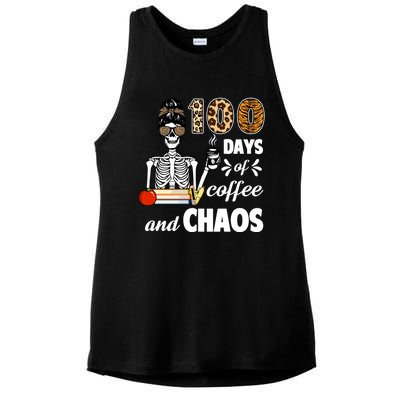 100 Days Of Coffee And Chaos 100th Day Skeleton Teacher Gift Ladies PosiCharge Tri-Blend Wicking Tank