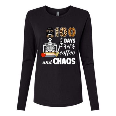 100 Days Of Coffee And Chaos 100th Day Skeleton Teacher Gift Womens Cotton Relaxed Long Sleeve T-Shirt