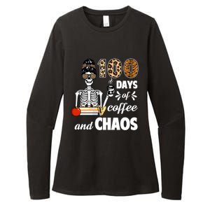 100 Days Of Coffee And Chaos 100th Day Skeleton Teacher Gift Womens CVC Long Sleeve Shirt