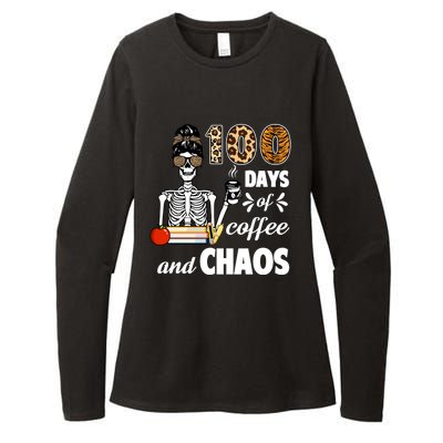 100 Days Of Coffee And Chaos 100th Day Skeleton Teacher Gift Womens CVC Long Sleeve Shirt