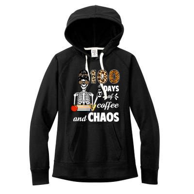 100 Days Of Coffee And Chaos 100th Day Skeleton Teacher Gift Women's Fleece Hoodie