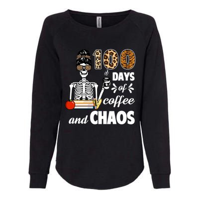 100 Days Of Coffee And Chaos 100th Day Skeleton Teacher Gift Womens California Wash Sweatshirt