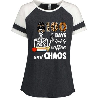 100 Days Of Coffee And Chaos 100th Day Skeleton Teacher Gift Enza Ladies Jersey Colorblock Tee