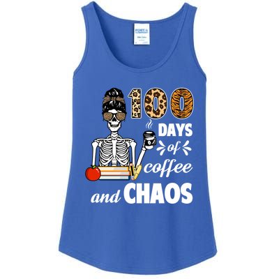 100 Days Of Coffee And Chaos 100th Day Skeleton Teacher Gift Ladies Essential Tank