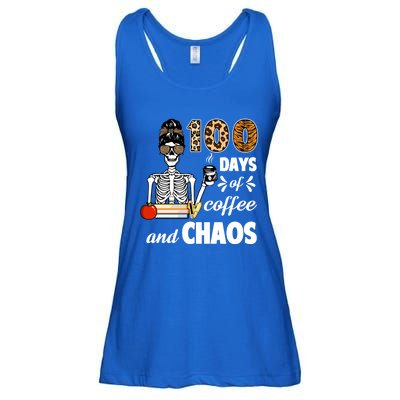 100 Days Of Coffee And Chaos 100th Day Skeleton Teacher Gift Ladies Essential Flowy Tank