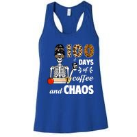 100 Days Of Coffee And Chaos 100th Day Skeleton Teacher Gift Women's Racerback Tank