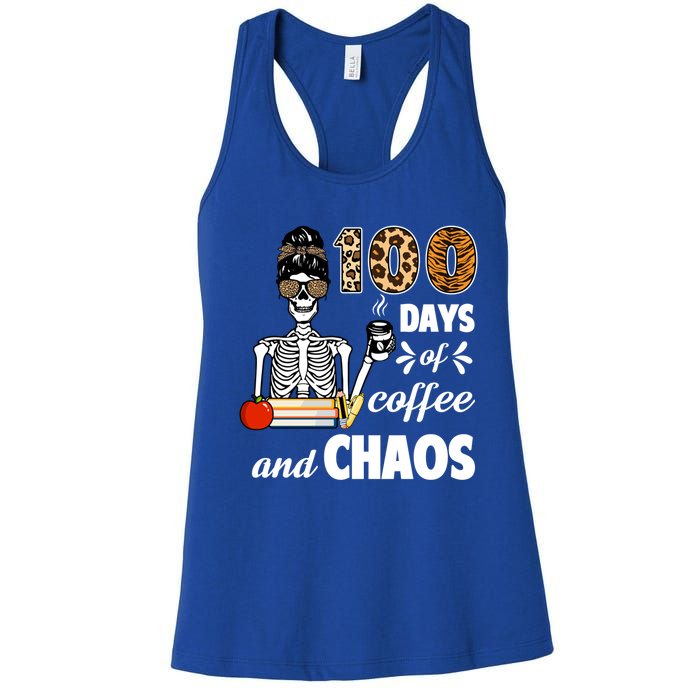 100 Days Of Coffee And Chaos 100th Day Skeleton Teacher Gift Women's Racerback Tank