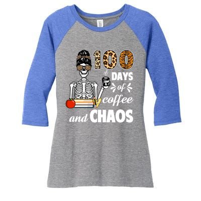 100 Days Of Coffee And Chaos 100th Day Skeleton Teacher Gift Women's Tri-Blend 3/4-Sleeve Raglan Shirt