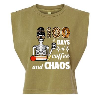 100 Days Of Coffee And Chaos 100th Day Skeleton Teacher Gift Garment-Dyed Women's Muscle Tee