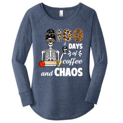 100 Days Of Coffee And Chaos 100th Day Skeleton Teacher Gift Women's Perfect Tri Tunic Long Sleeve Shirt