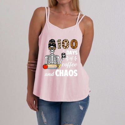 100 Days Of Coffee And Chaos 100th Day Skeleton Teacher Gift Women's Strappy Tank