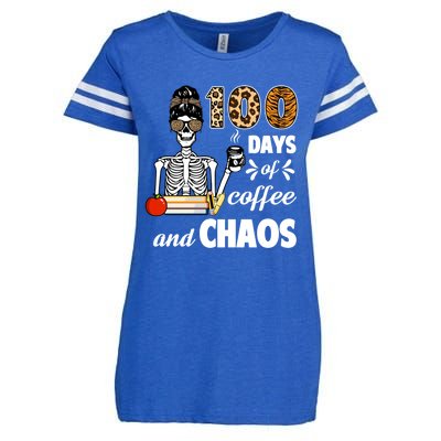 100 Days Of Coffee And Chaos 100th Day Skeleton Teacher Gift Enza Ladies Jersey Football T-Shirt