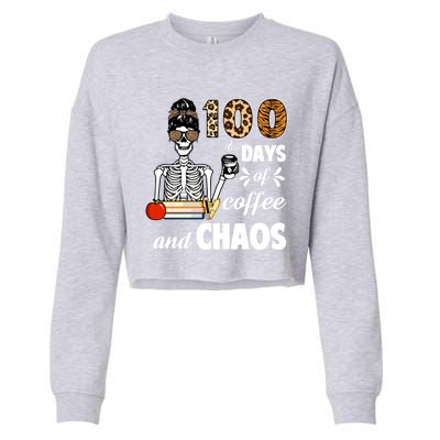 100 Days Of Coffee And Chaos 100th Day Skeleton Teacher Gift Cropped Pullover Crew