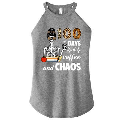 100 Days Of Coffee And Chaos 100th Day Skeleton Teacher Gift Women's Perfect Tri Rocker Tank