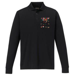 12 Days Of Science Scientist Teacher Christmas Science Xmas Performance Long Sleeve Polo