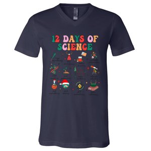 12 Days Of Science Scientist Teacher Christmas Science Xmas V-Neck T-Shirt