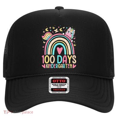 100 Days Of Kindergarten School Unicorn Rainbow Butterfly High Crown Mesh Back Trucker Hat